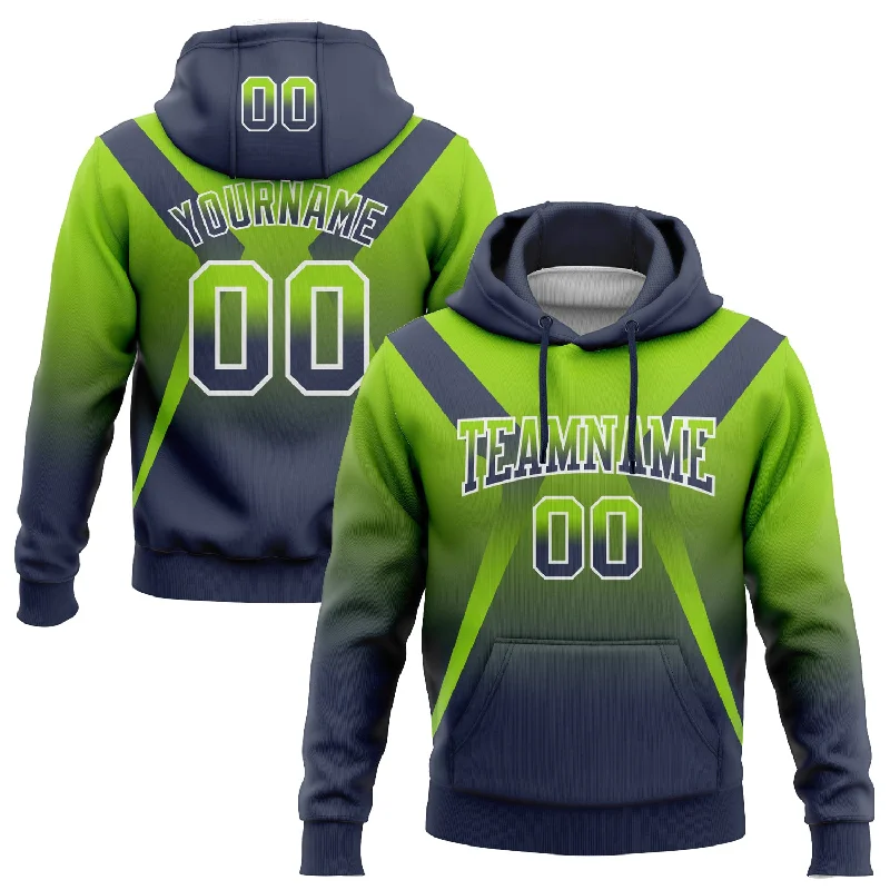 Women's Studded Hoodies-Custom Stitched Neon Green Navy-White Fade Fashion Arrow Sports Pullover Sweatshirt Hoodie