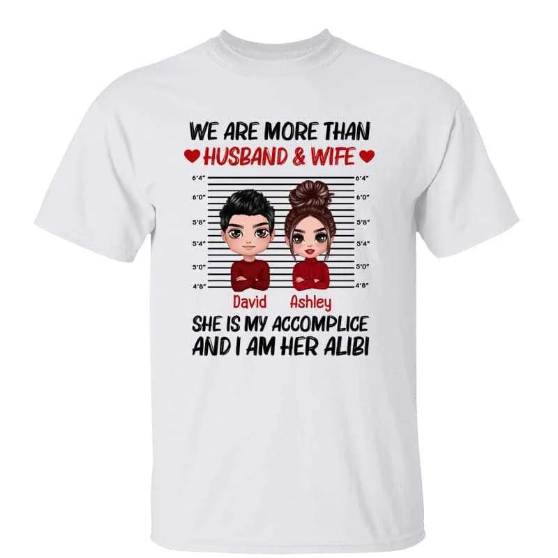 Women's Curved Hem T-Shirts-Doll Couple Accomplice Alibi Personalized Shirt