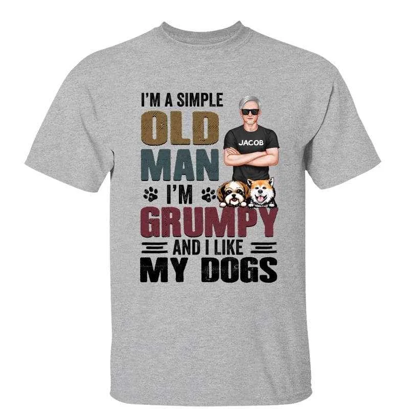 Women's Henley T-Shirts-Real Old Man Grumpy & Like Dogs Personalized Shirt