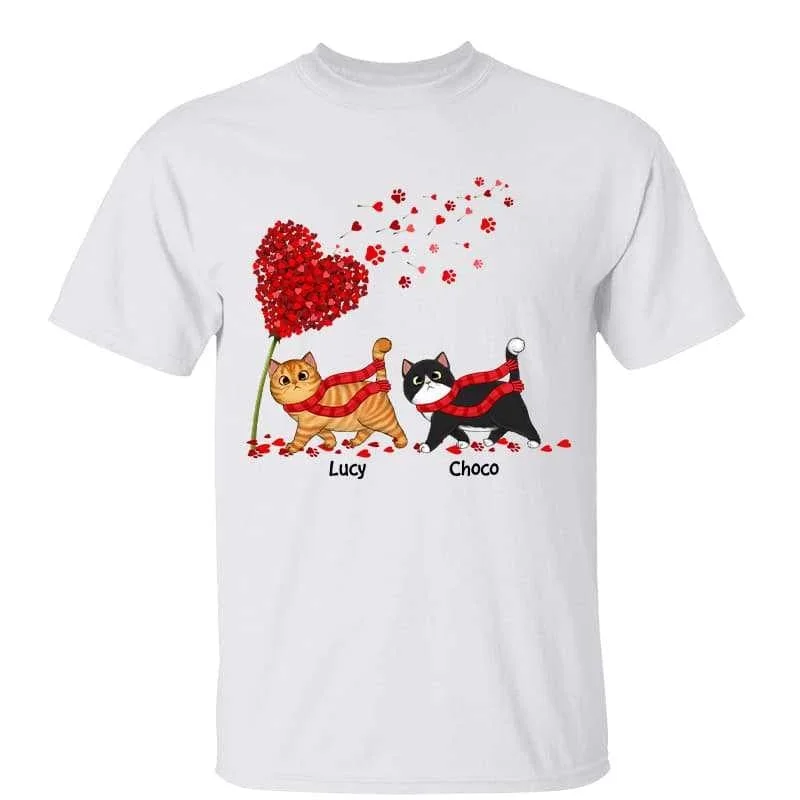 Women's Puffed Sleeve T-Shirts-Flying Heart Fluffy Cat Walking Gift For Cat Lovers Personalized Shirt