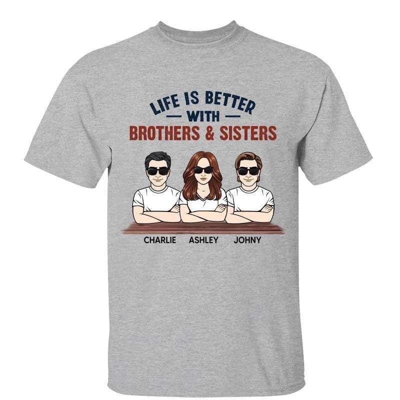 Women's Raglan Sleeve T-Shirts-Life Is Better With Brothers Sisters Siblings Front View Personalized Shirt