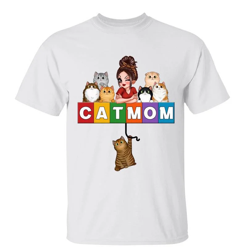 Women's Mineral Wash T-Shirts-Cat Mom And Cats Funny Personalized Shirt