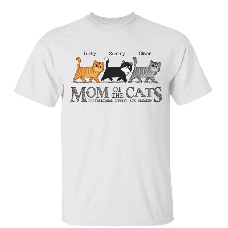 Women's Bold Print T-Shirts-Mom of The Cats Walking Fluffy Cat Personalized Shirt