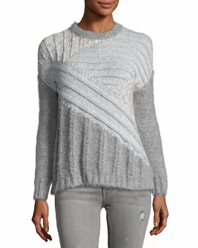 Women's High-Waisted Floral Pullovers-Mixed Cable Alpaca Sweater In Gray