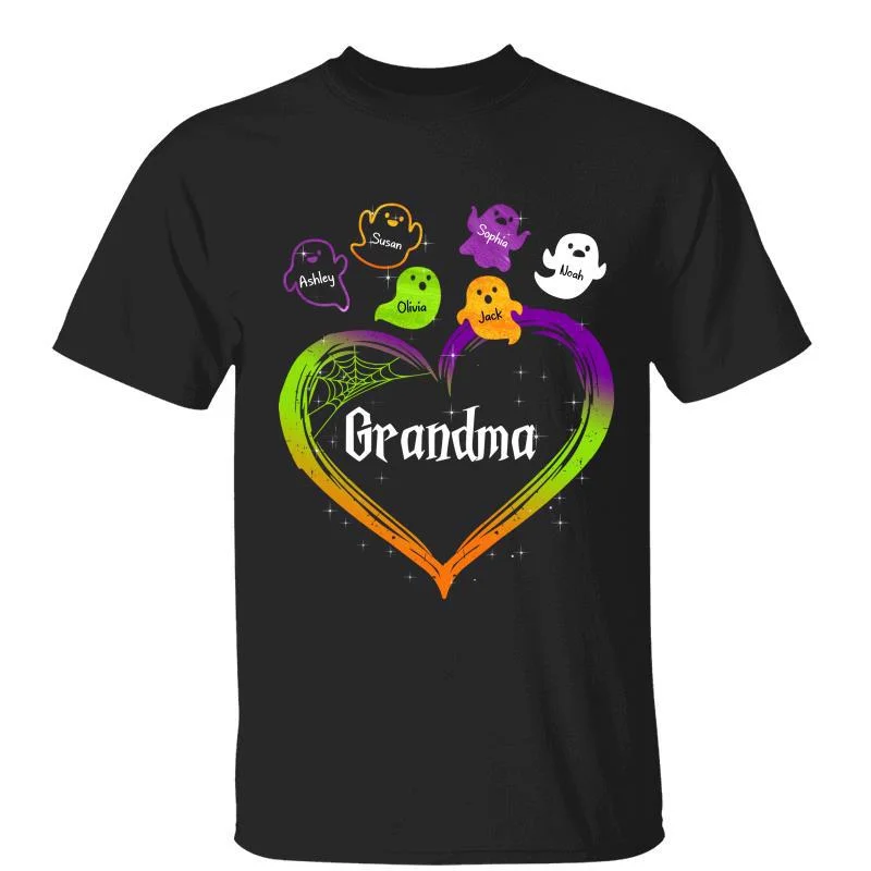 Women's Boxy T-Shirts-Grandma Mom Heart Flying Boo Halloween Personalized Shirt