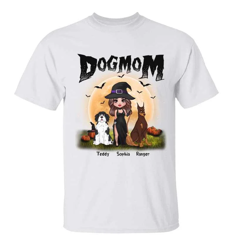 Women's Vintage T-Shirts-Halloween Dog Witch Doll & Cute Sitting Dog Personalized Shirt