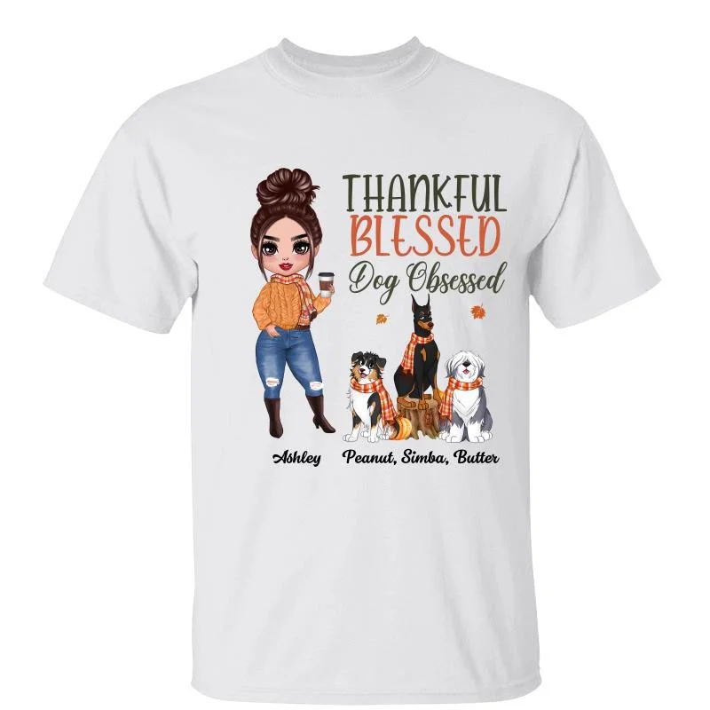 Women's Yoga T-Shirts-Thankful Blessed Dog Obsessed Fall Season Personalized Shirt