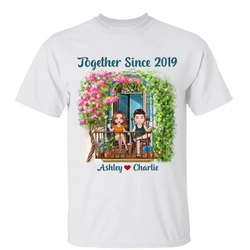 Women's Athletic T-Shirts-Doll Couple At Balcony Personalized Shirt