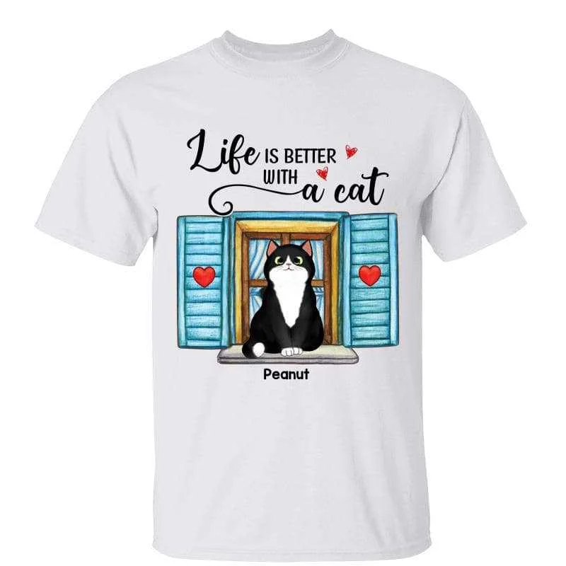 Women's Boho T-Shirts-Fluffy Cats On Window Personalized Shirt