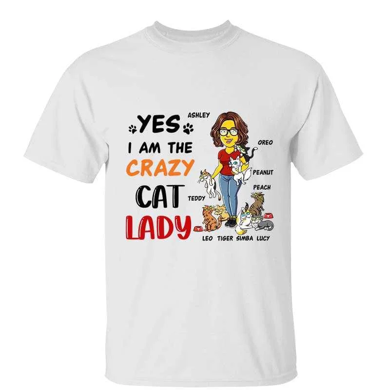 Women's Sequin T-Shirts-Crazy Cat Lady Yellow Girl Cat Mom Gift Personalized Shirt