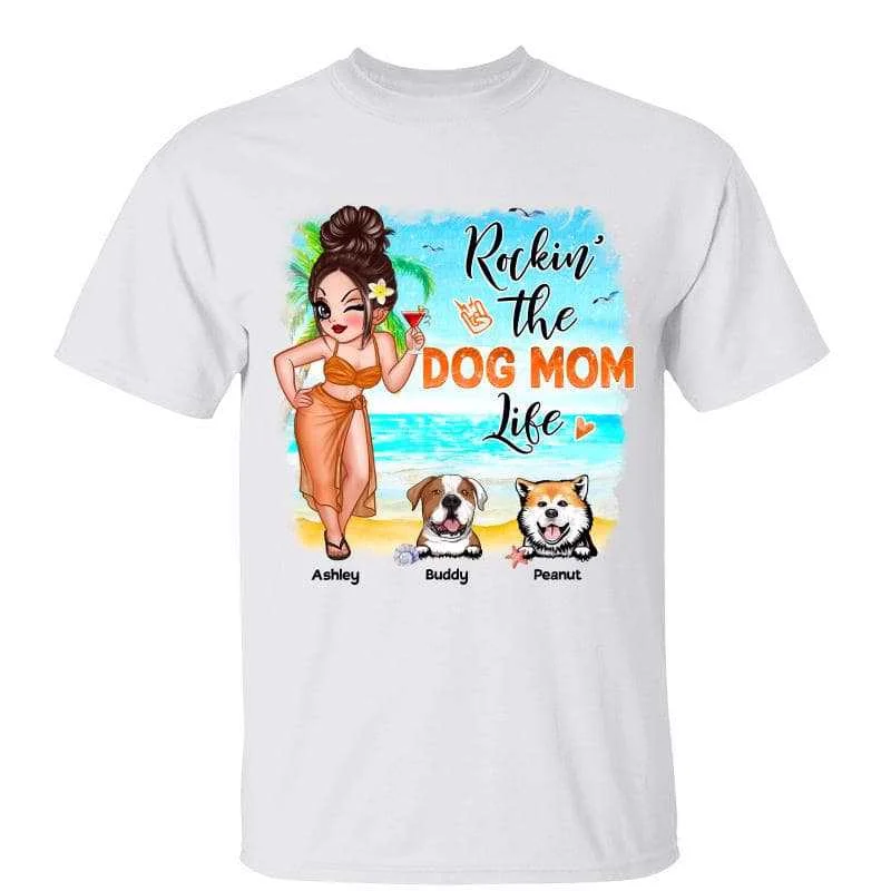 Women's Geometric Print T-Shirts-Summer Girl And Dogs Personalized Shirt