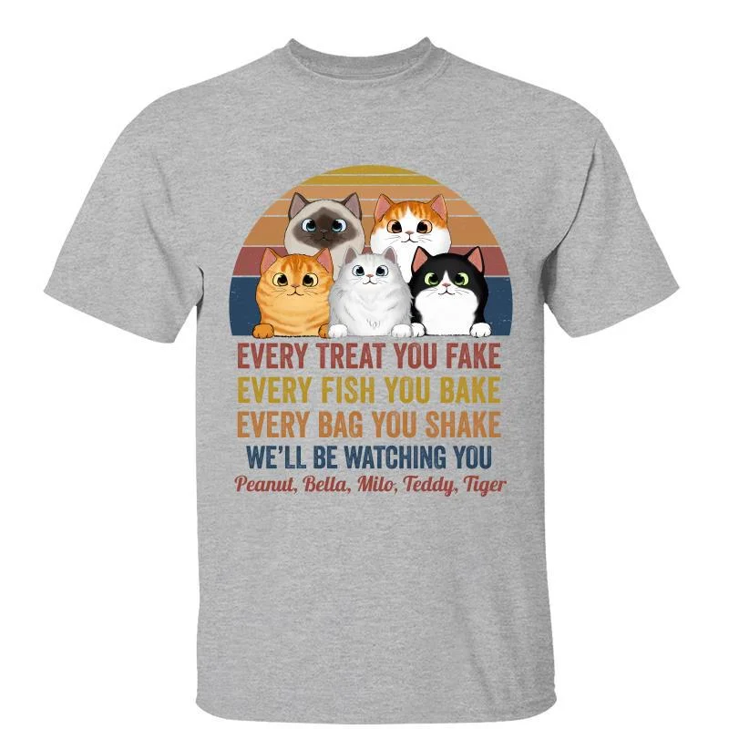 Women's Cutout T-Shirts-Retro Fluffy Cats Will Be Watching You Personalized Shirt