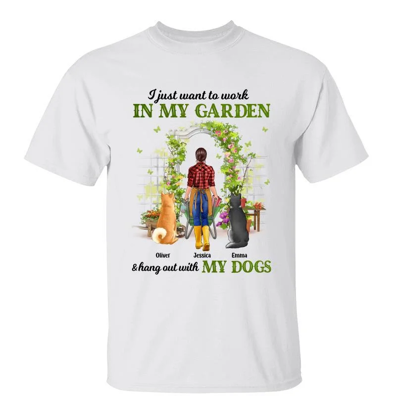 Women's Split Hem T-Shirts-Dog Mom Work In Garden Gardening Gift Personalized Shirt