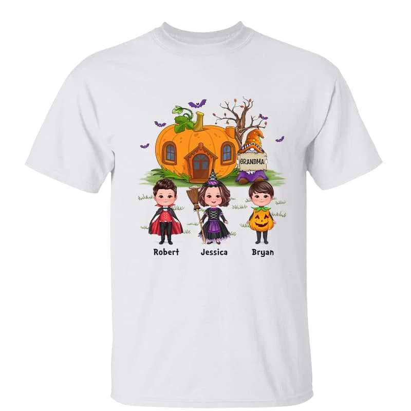 Women's Casual T-Shirts-Halloween Gnome Grandma Pumpkin House Doll Kid Personalized Shirt