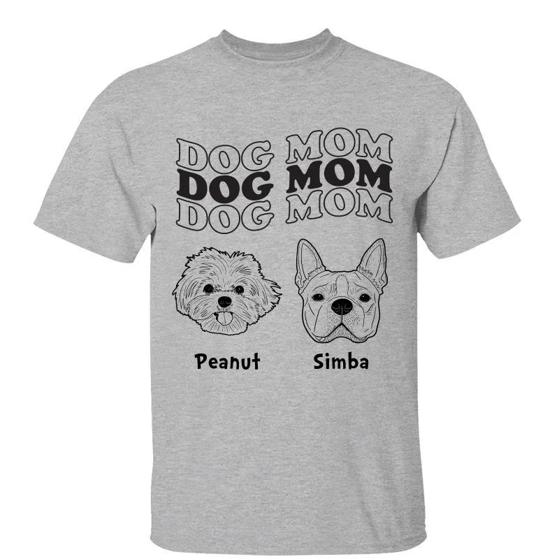 Women's Henley T-Shirts-Dog Mom Wave Dog Head Outline Personalized Shirt