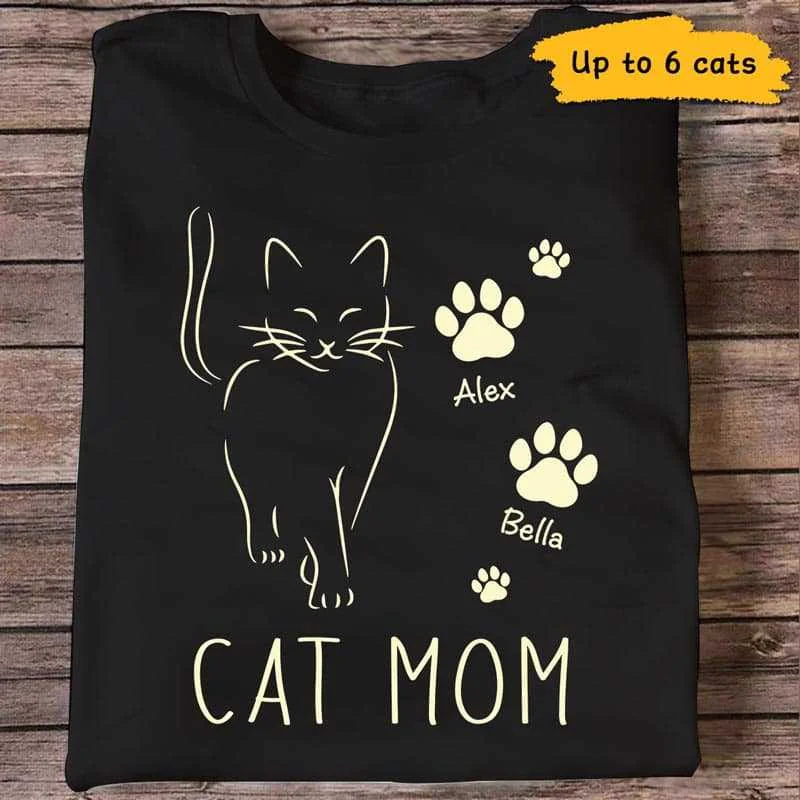 Women's Festival T-Shirts-Cat Mom Outline Personalized Shirt