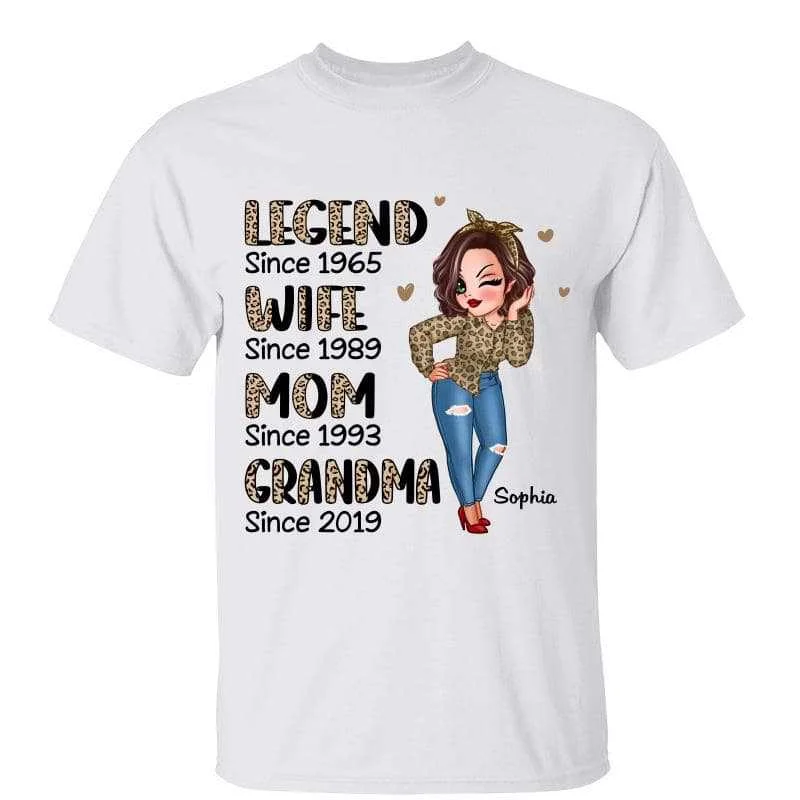 Women's Relaxed Fit T-Shirts-Half Leopard Sassy Legend Wife Mom Grandma Personalized Shirt