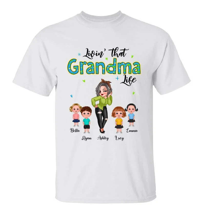 Women's Slogan T-Shirts-Livin‘ That Grandma Life Green Pattern Personalized Shirt