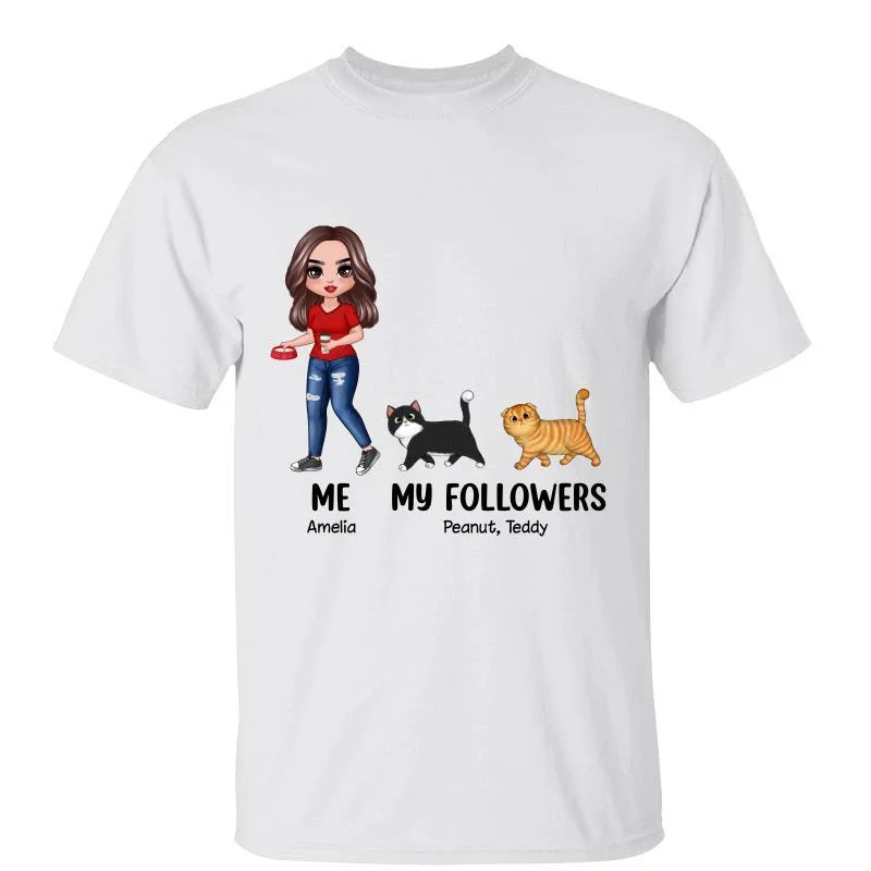 Women's Lace-Up T-Shirts-Me & My Followers Walking Cats Personalized Shirt