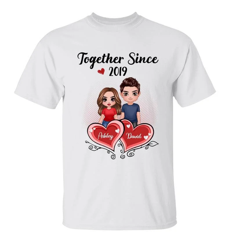 Women's Puff Sleeve T-Shirts-Together Since Standing Couple Heart Personalized Shirt