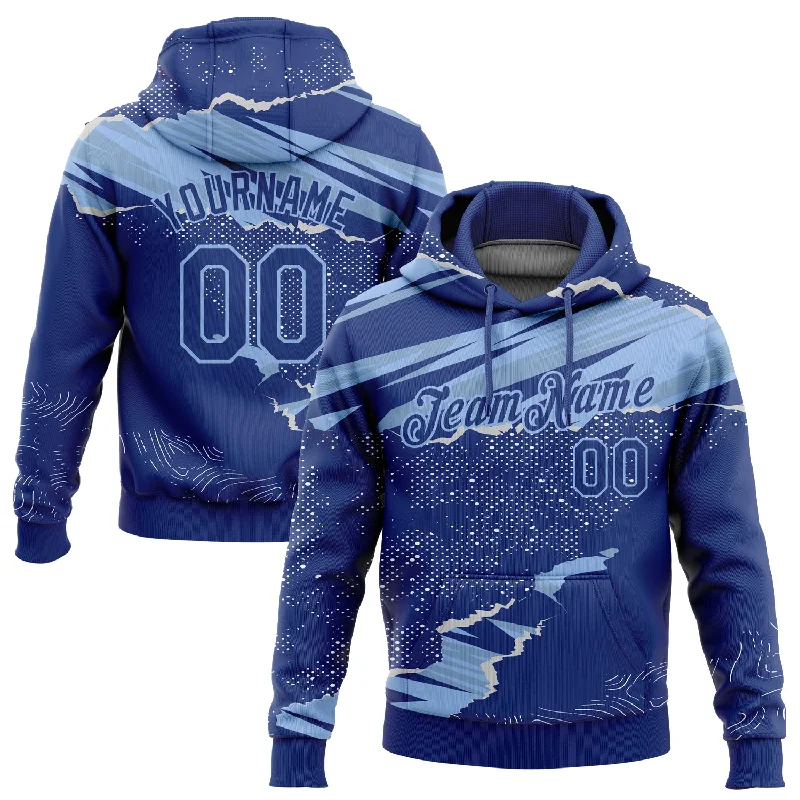 Women's Elegant Hoodies-Custom Stitched Royal Light Blue 3D Pattern Design Torn Paper Style Sports Pullover Sweatshirt Hoodie