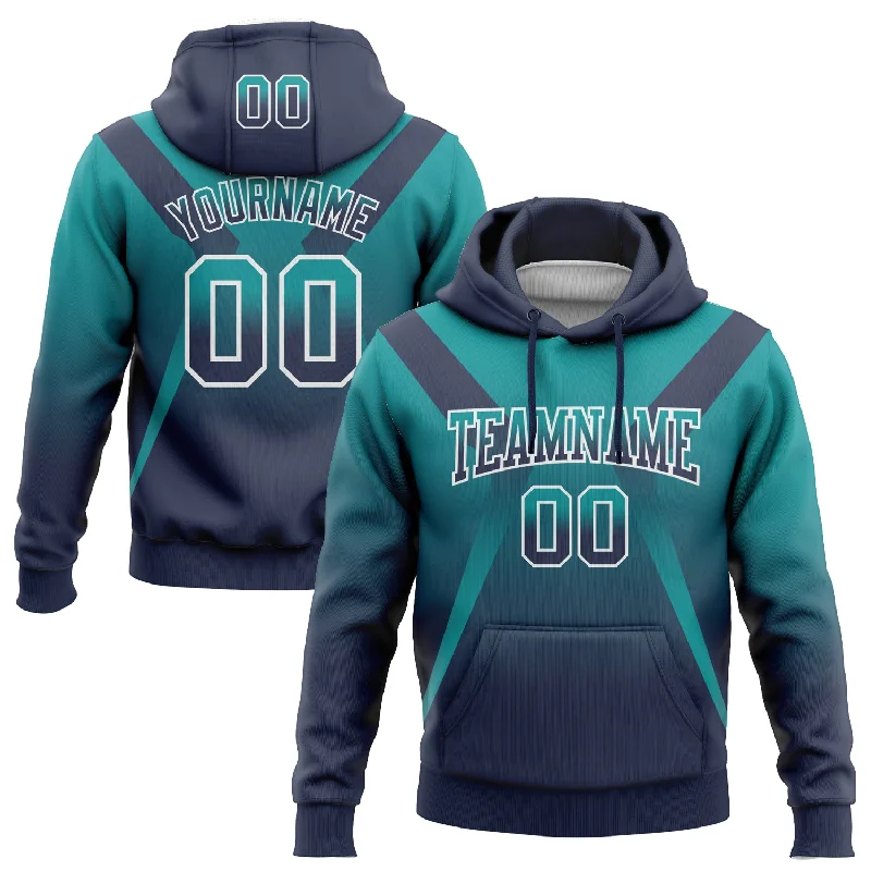 Women's Stylish Hoodies-Custom Stitched Teal Navy-White Fade Fashion Arrow Sports Pullover Sweatshirt Hoodie