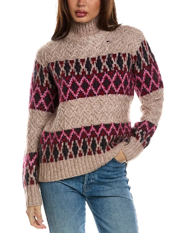 Women's Zip-Up Pencil Pullovers-Driftwood Fairisle Sweater