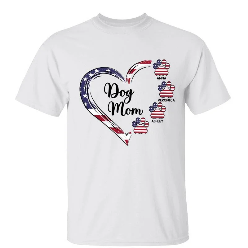 Women's Activewear T-Shirts-Dog Cat Mom Heart Paw Independence Day 4th Of July Personalized Shirt