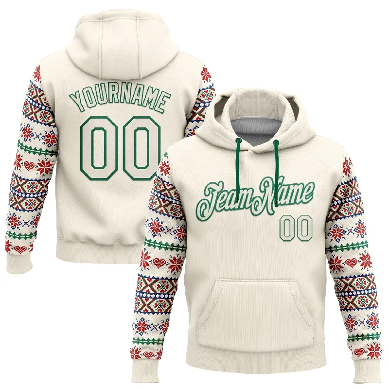 Women's Boho Hoodies-Custom Stitched Cream Red-White 3D Christmas Sports Pullover Sweatshirt Hoodie