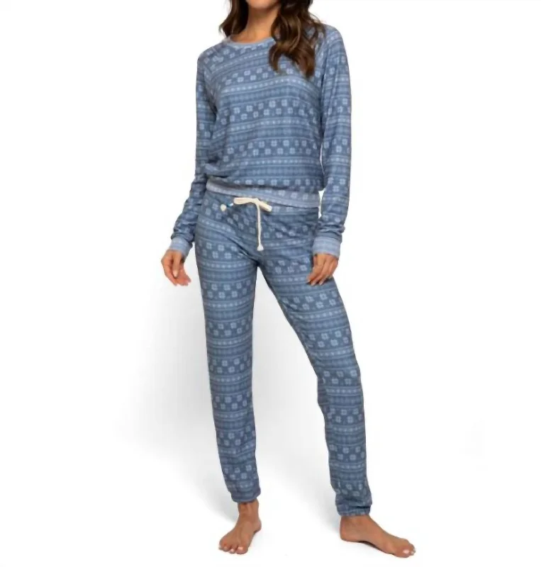 Women's Slit Pencil Pullovers-Fair Isle Hacci Pullover In Indigo