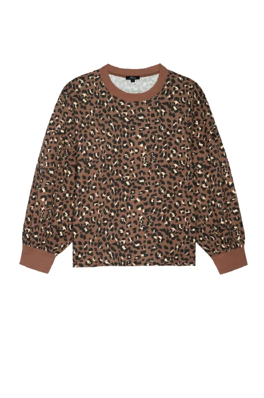 Women's Slit Ruffle Pullovers-Womens Reeves Sweater In Mountion Leopard