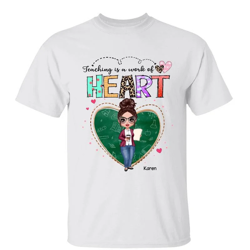 Women's Split Side T-Shirts-Teaching Is A Work Of Heart Personalized Shirt