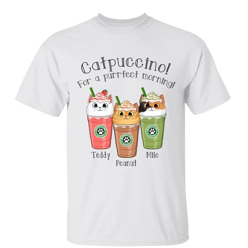 Women's Bow Sleeve T-Shirts-Catpuccino For Purrfect Morning Cat Coffee Lover Personalized Shirt