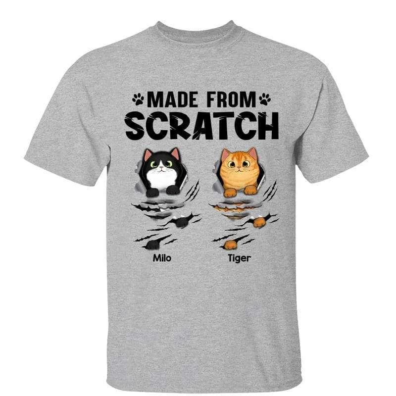 Women's Bold Print T-Shirts-Made From Scratch Fluffy Cat Personalized Shirt