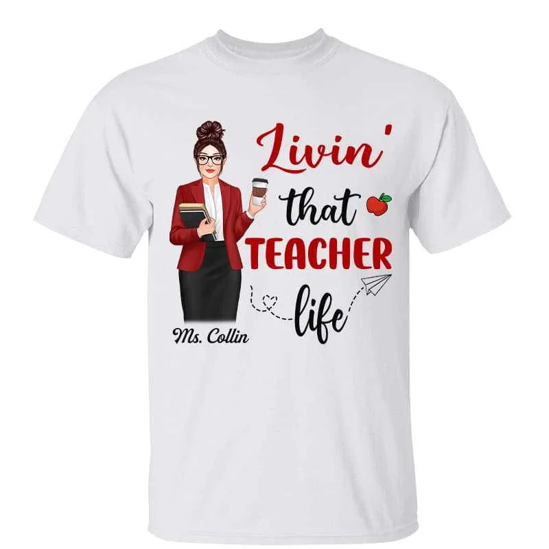 Women's Bohemian Print T-Shirts-Livin‘ That Teacher Life Pretty Teacher Personalized Shirt