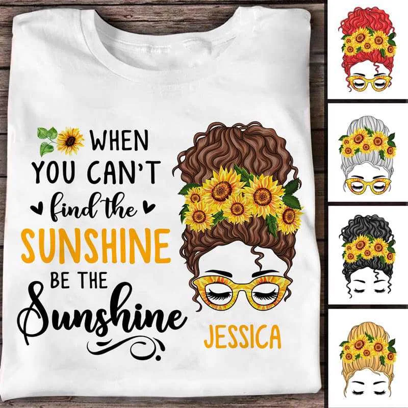 Women's Ringer T-Shirts-When You Can‘t Find The Sunshine Messy Bun Personalized Shirt