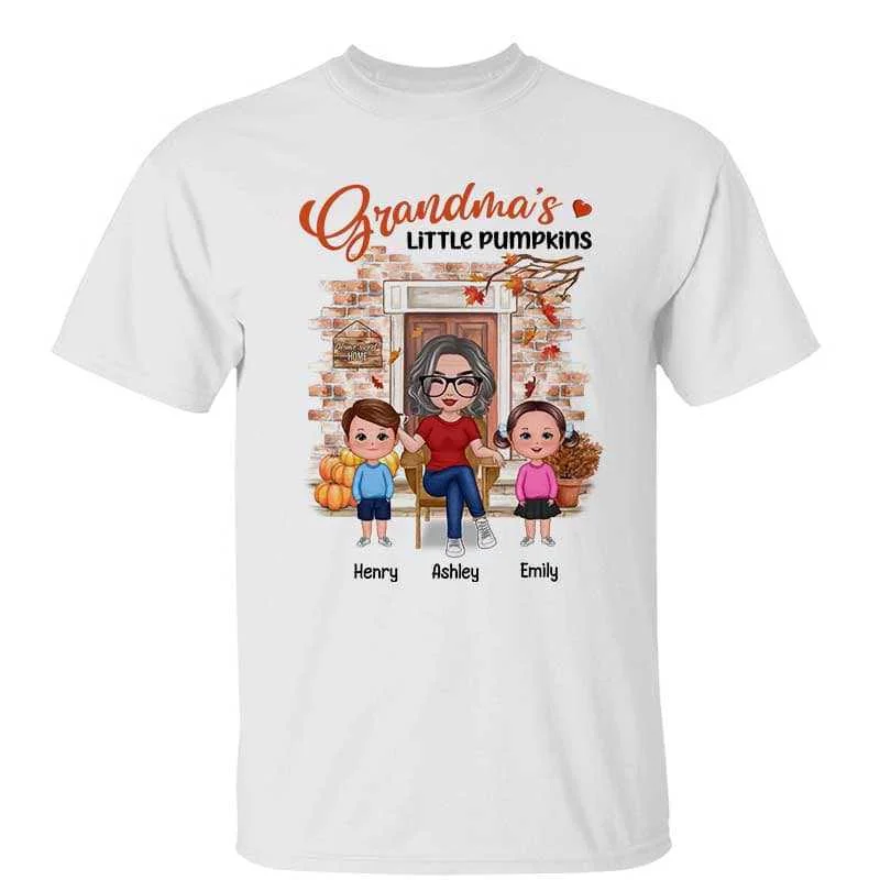 Women's Cold Shoulder T-Shirts-Grandma Pumpkin Fall Season Personalized Shirt