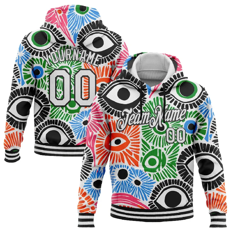 Women's Double Layer Hoodies-Custom Stitched White Black 3D Pattern Design Evil Eyes Sports Pullover Sweatshirt Hoodie