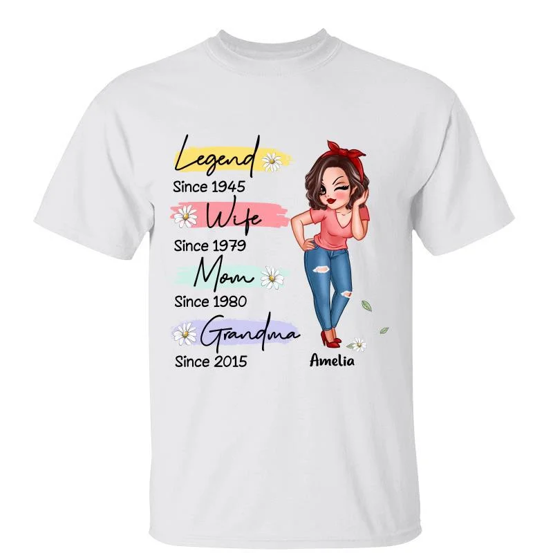 Women's Organic Cotton T-Shirts-Grandma Mom Flower Pattern Family Gift Personalized Shirt