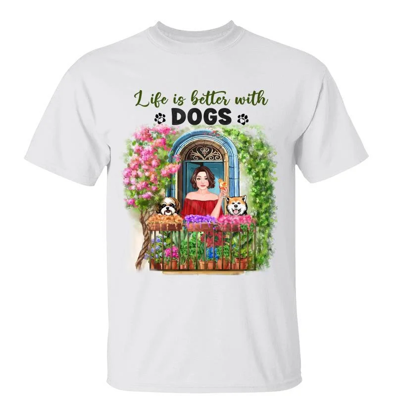 Women's Bamboo T-Shirts-Doll Dog Mom At Balcony Personalized Shirt