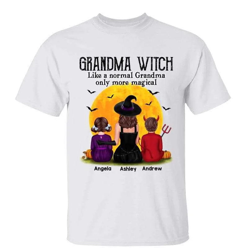 Women's Petite T-Shirts-Halloween Grandma Witch More Magical Back View Personalized Shirt