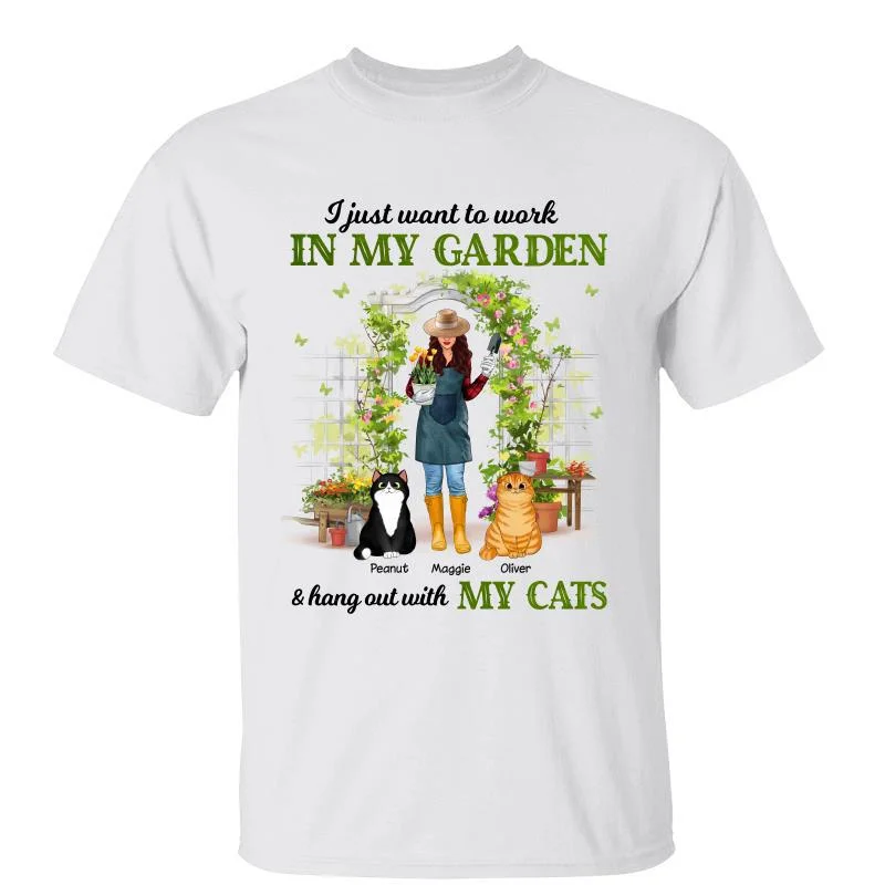 Women's Summer T-Shirts-Cat Mom Work In Garden Gardening Gift Personalized Shirt