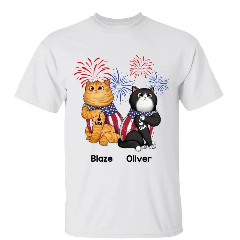 Women's Floral Graphic T-Shirts-Tattoo Fluffy Cats 4th Of July Independence Day Firework Personalized Shirt