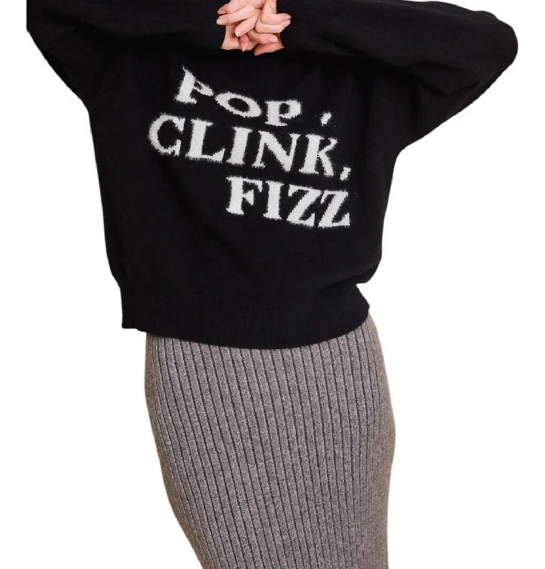 Women's Thermal Pullovers-Pop Clink Fizz Pull Over Sweater In Black