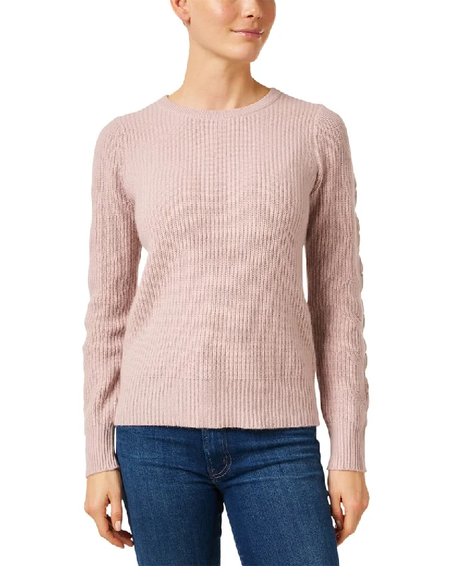 Women's Button-Front A-Line Pullovers-Madeleine Thompson Hawkes Pointelle Sleeve Cashmere & Wool-Blend Sweater