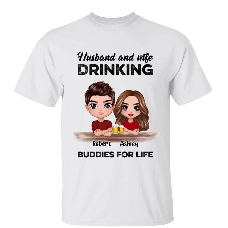 Women's Deconstructed T-Shirts-Drinking Buddies For Life Doll Couple Gift Personalized Shirt