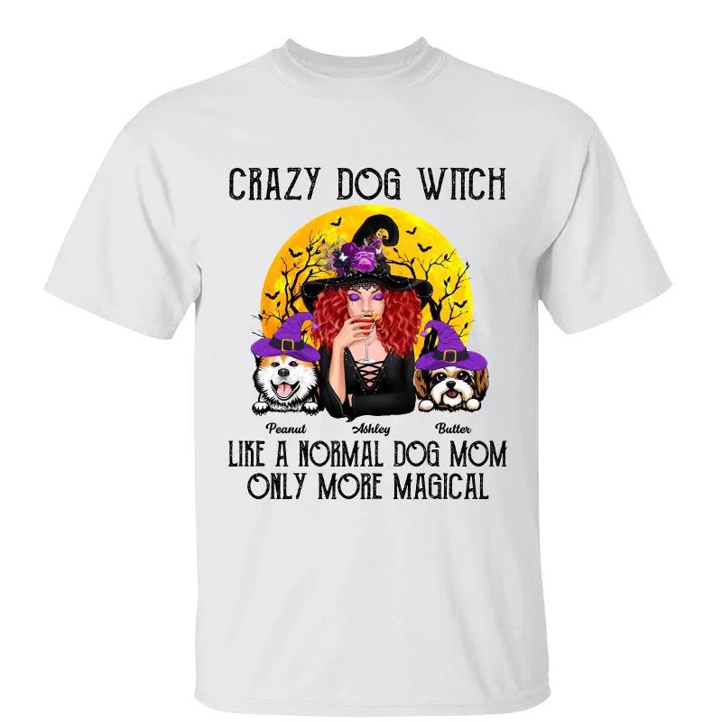 Women's Athletic T-Shirts-Crazy Dog Witch Like Normal Dog Mom More Magical Halloween Personalized Shirt