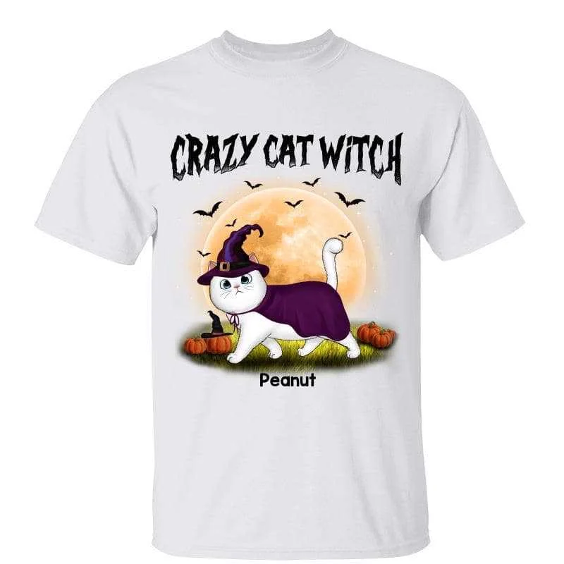 Women's Flowy T-Shirts-Halloween Witch Cat Mom Walking Fluffy Cats Personalized Shirt