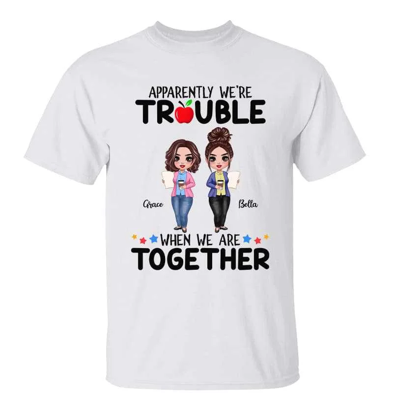 Women's Striped T-Shirts-Female Male Doll Teacher Best Friends Trouble Together Personalized Shirt