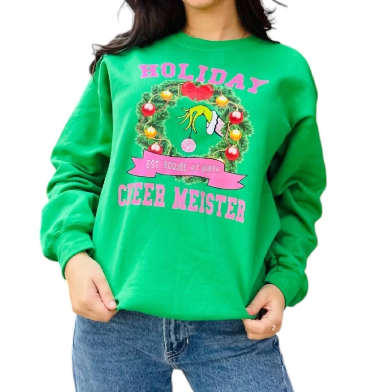 Women's Thermal Pencil Pullovers-Holiday Ornament Sweatshirt In Kelly Green